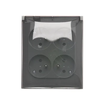 Simon Aquaclick WA-CGZ4Cxx-xx-16Ax Surface-mounted socket, 4-way with earthing, transparent cover, IP44, Σ16A, 250V~, quick connectors; gray