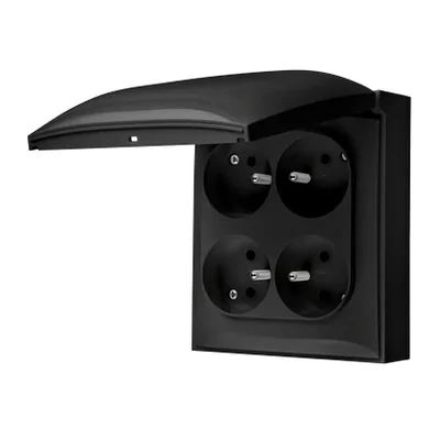 Simon Aquaclick WA-CGZ4Cxx-xx-49xx Surface-mounted socket, 4-way with earthing, cover in the same color as the cover, IP44, Σ16A, 250V~, quick connectors; black