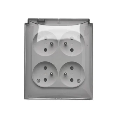 Simon Aquaclick WA-CGZ4CZx-xx-11Ax Surface-mounted socket, 4-way with grounding, transparent cover with current path shutters, IP44, Σ16A, 250V~, quick connectors; white
