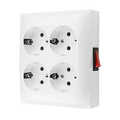 Simon Aquaclick WA-GSZN4W1-xx-11xx Surface-mounted socket, Schuko, 4-way, with built-in switch, IP20, 16A, 250V~, screw terminals; white