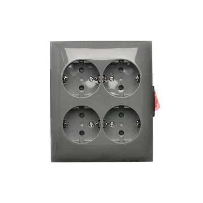 Simon Aquaclick WA-GSZN4W1-xx-16xx Surface-mounted socket, Schuko, 4-way, with built-in switch, IP20, 16A, 250V~, screw terminals; gray