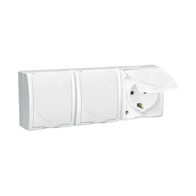 SIMON AQUARIUS Prise triple avec mise à la terre schuko anti-éclaboussures IP54 clapet blanc 16A 253V blanc