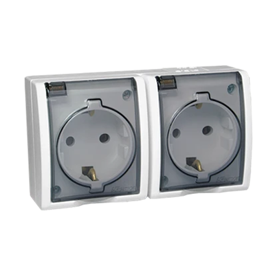 SIMON AQUARIUS Socket with grounding schuko double IP54 transparent cover white