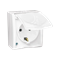 SIMON AQUARIUS Toma de corriente con toma de tierra, schuko, antisalpicaduras IP54, tapa blanca, con persianas para el paso de corriente, 16A 230V, blanco