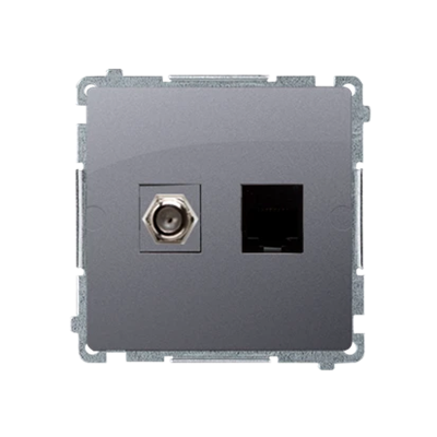 SIMON BASIC Antenna socket "F" type + computer RJ45 category 6 inox metallized