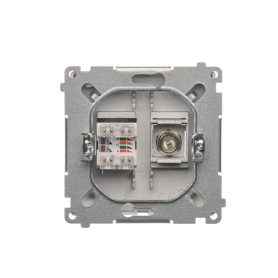 SIMON BASIC Antenna socket type "F" + computer RJ45 category 6 silver matt metallized
