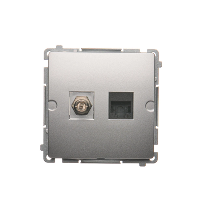 SIMON BASIC Antenna socket type "F" + computer RJ45 category 6 silver matt metallized