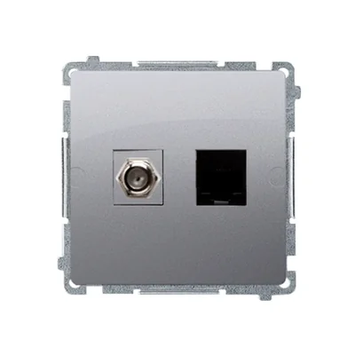SIMON BASIC anténní zásuvka typu "F" + počítačová zásuvka RJ45, kategorie 6, metalická matná stříbrná