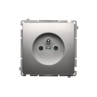 SIMON BASIC Base de enchufe simple con puesta a tierra y persianas de paso de corriente 16A 250V, plata mate