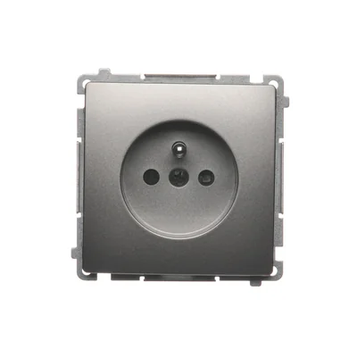 SIMON BASIC Base de enchufe simple con puesta a tierra y persianas de paso de corriente, 16A 250V, satinado