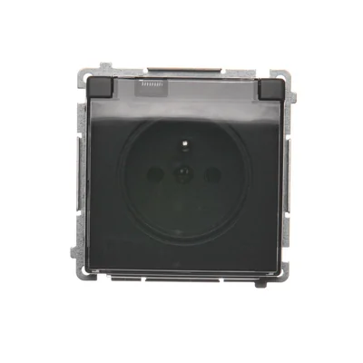 SIMON BASIC Base de enchufe simple versión IP44 - tapa transparente grafito mate metalizado 16A