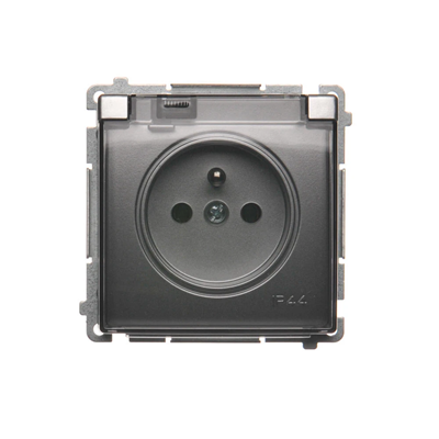 SIMON BASIC Base de enchufe simple versión IP44 - tapa transparente, plata mate, metalizado 16A