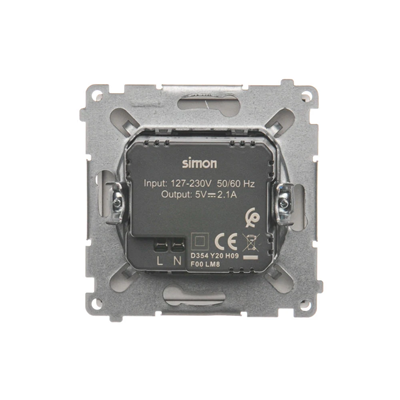 SIMON BASIC Charger 2xUSB 2.1A 5V DC 230V satin