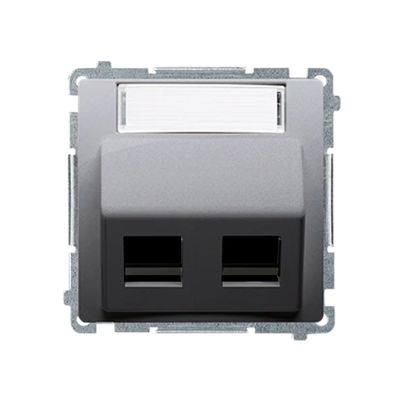SIMON BASIC Cover for data communication sockets on RJ, Panduit type, double slanted, with description field, silver matt