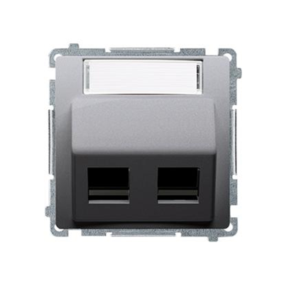 SIMON BASIC Cover for data communication sockets on RJ, Panduit type, double slanted, with description field, silver matt