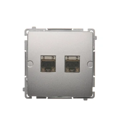 SIMON BASIC Doppelt geschirmte Computersteckdose RJ45 Kategorie 6 mit Staubschutzabdeckung (Modul) silber matt metallisiert