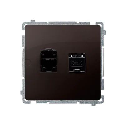 SIMON BASIC Doppelte Computersteckdose RJ45 Kategorie 6 mit Staubschutzabdeckung (Modul) schokoladenmatt metallisiert