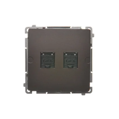 SIMON BASIC Double computer socket RJ45 category 6 with anti-dust cover (module) chocolate matt metallized