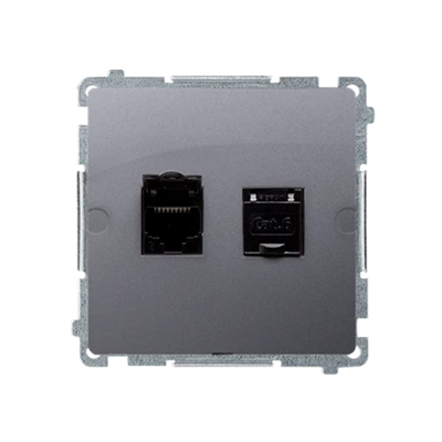 SIMON BASIC Double shielded computer socket RJ45 category 6 with anti-dust cover (module) silver matt metallized