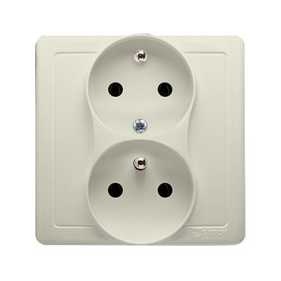 SIMON BASIC Double socket outlet with earthing and phase invariance function 16A 230V complete beige