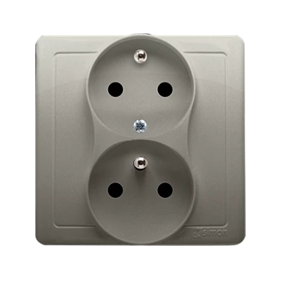 SIMON BASIC Double socket outlet with earthing and phase invariance function 16A 230V complete satin