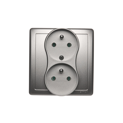 SIMON BASIC Double socket outlet with earthing and phase invariance function 16A 230V complete satin
