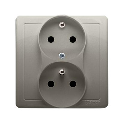 SIMON BASIC Double socket outlet with earthing and phase invariance function 16A 230V complete satin