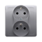 SIMON BASIC Double socket outlet with earthing and phase invariance function silver matt metallised 16A