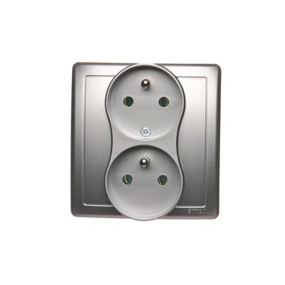 SIMON BASIC Double socket outlet with earthing and phase invariance function silver matt metallised 16A