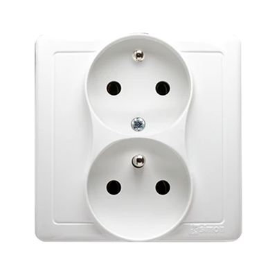 SIMON BASIC Double socket outlet with earthing and phase invariance function with shutters for current paths white 16A