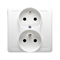 SIMON BASIC Double socket outlet with earthing and phase invariance function with shutters for current paths white 16A