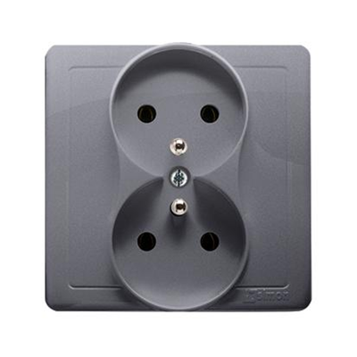 SIMON BASIC Double socket outlet with earthing and shutters for current paths 16A 230V complete silver matt