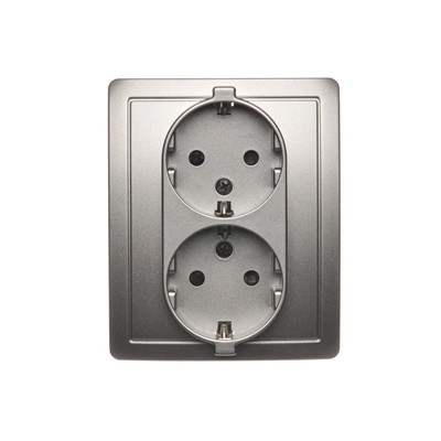 SIMON BASIC Double socket outlet with earthing Schuko with shutters for current paths satin
