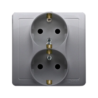 SIMON BASIC Double socket outlet with earthing Schuko with shutters for current paths silver matt