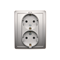 SIMON BASIC Double socket outlet with earthing Schuko with shutters for current paths silver matt