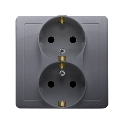 SIMON BASIC Double socket outlet with earthing Schuko with shutters for current paths stainless steel