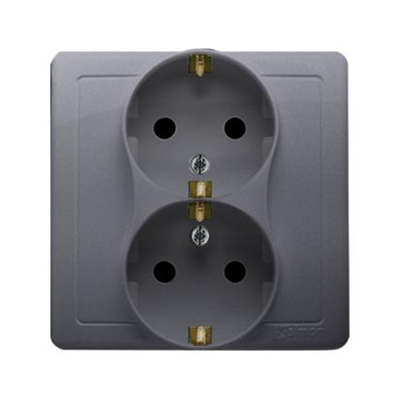 SIMON BASIC Double socket outlet with earthing Schuko with shutters for current paths stainless steel