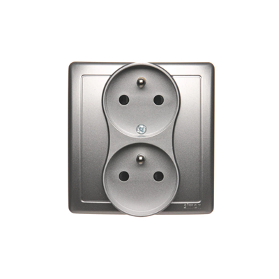 SIMON BASIC Double socket-outlet with earthing with shutters with phase invariance function 16A 230V complete silver matt