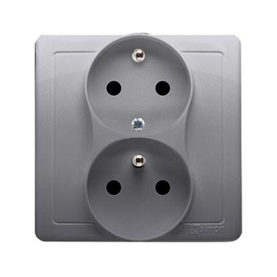 SIMON BASIC Double socket-outlet with earthing with shutters with phase invariance function 16A 230V complete silver matt