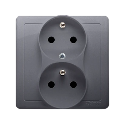 SIMON BASIC Double socket-outlet with earthing with shutters with phase invariance function 16A 230V complete stainless steel