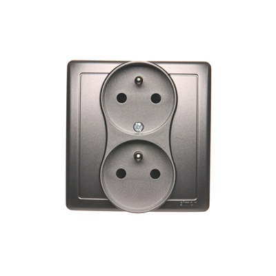 SIMON BASIC Double socket-outlet with earthing with shutters with phase invariance function 16A 230V complete stainless steel