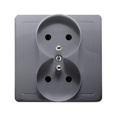 SIMON BASIC Double socket outlet with grounding complete 16A 230V screw terminals silver matt