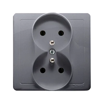 SIMON BASIC Double socket outlet with grounding complete 16A 230V screw terminals silver matt