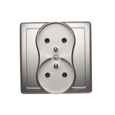 SIMON BASIC Double socket outlet with grounding complete 16A 230V screw terminals silver matt