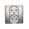 SIMON BASIC Double socket outlet with grounding complete 16A 230V screw terminals silver matt