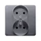 SIMON BASIC Double socket outlet with grounding complete 16A 230V screw terminals silver matt