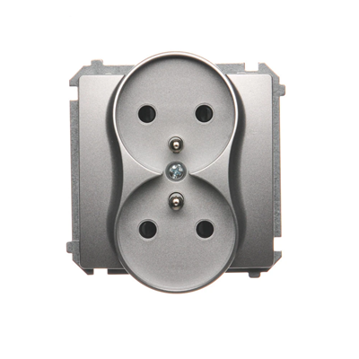 SIMON BASIC Double socket-outlet with grounding pin type with shutters for current paths 16A 230V silver matt