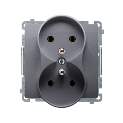 SIMON BASIC Double socket-outlet with grounding pin type with shutters for current paths 16A 230V silver matt