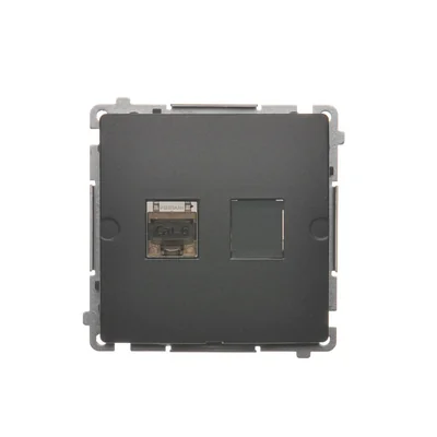 SIMON BASIC Einfach geschirmte Computersteckdose RJ45 Kategorie 6 mit Staubschutzabdeckung (Modul) graphit matt metallisiert