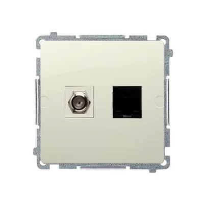 SIMON BASIC Gniazdo antenowe typu „F” + komputerowe RJ45 kategoria 6 beżowy